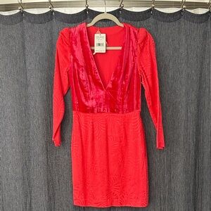 Free People Naomi Hot Pink Velvet Long Sleeve Mini Dress